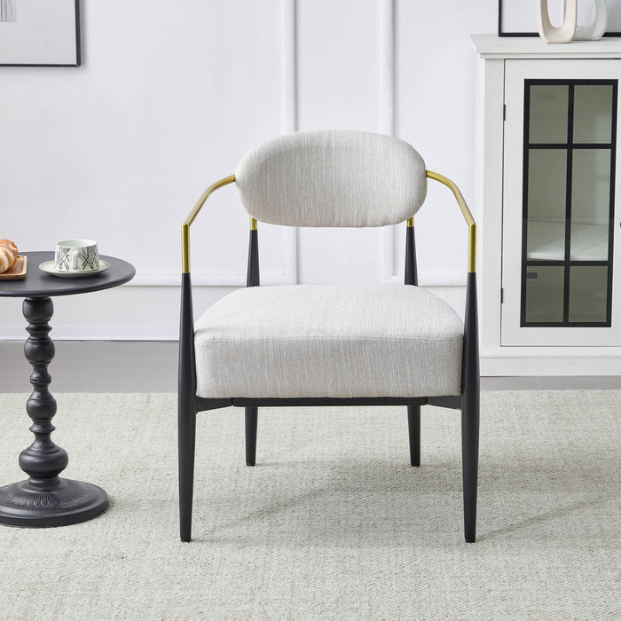 Upholstered Accent Armchair With Tapered Legs - Beige / Black / Gold