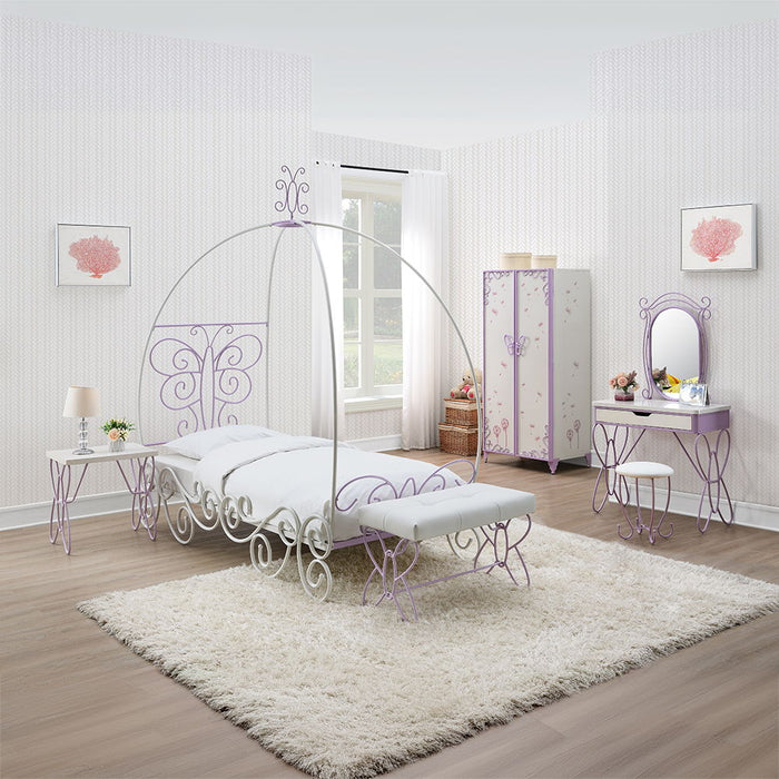 Priya II - Bench - White & Light Synthetic Leather Rple