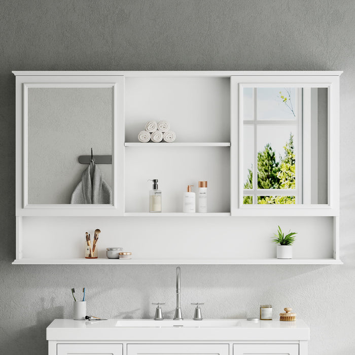 Wall Mounted Bathroom Medicine Cabinet With Double Mirrored Doors