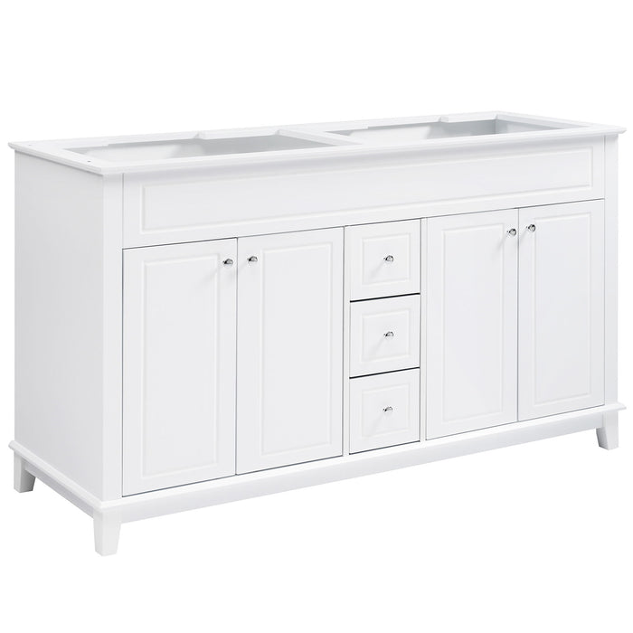 Bathroom Vanity Cabinet Only, 3 Drawers & 4 Doors With Double Layer Shelves - White