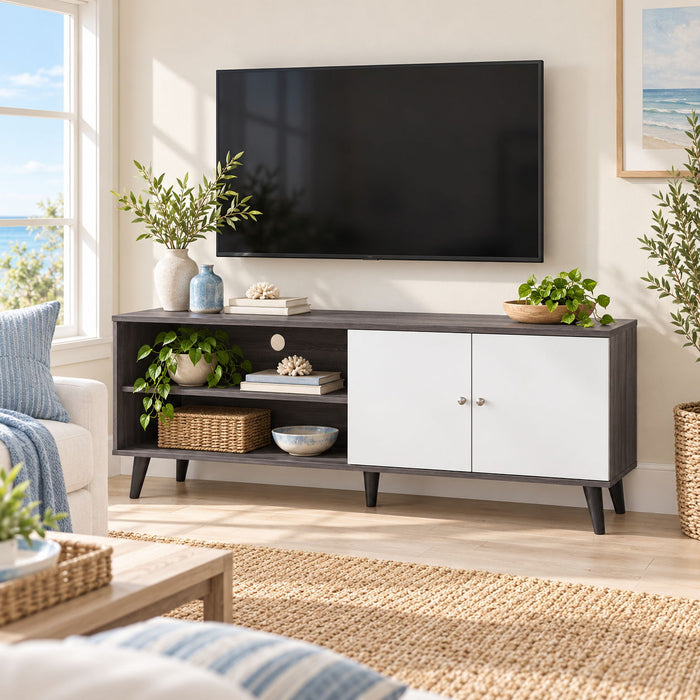 Amidon - TV Stand, With 2 Storage Shelves And 1 Cabinet