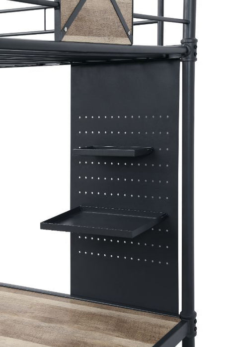 Cordelia - Twin Loft Bed With Desk - Antique Oak, Sandy Black & Dark Bronze Hand-Brushed
