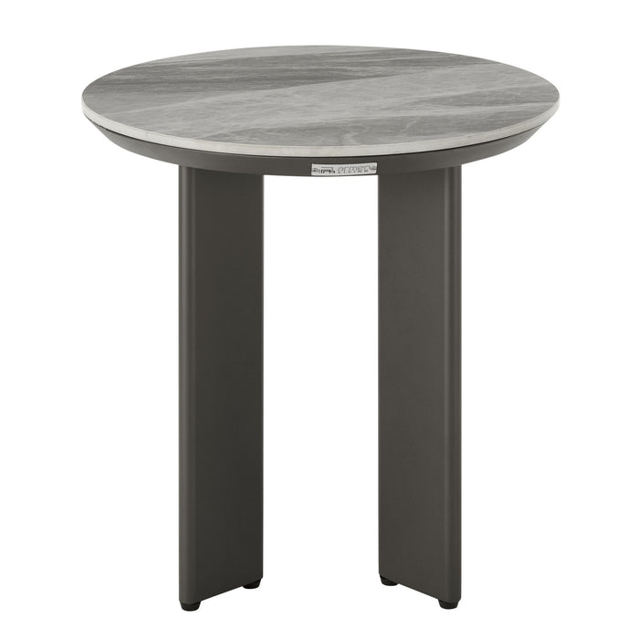 Ciela - Outdoor Round Sintered Stone Side Table With Pedestal Aluminum Base - Dark Bronze