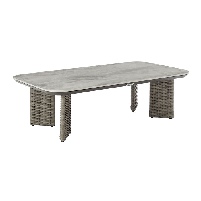 Ciela - Outdoor Rectangular Sintered Stone Coffee Table With Rattan Accents And Frame - Dark Bronze