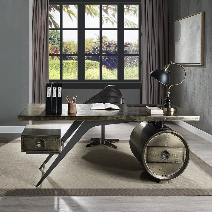 Brancaster - Executive Writing Desk With USB - Bronze Aluminum