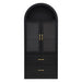 Arched Top Storage Cabinet With Fixed 2 Tier Shelves, 2 Large Drawers