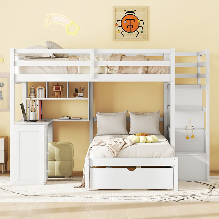 Bunk Bed With Desk, Drawers And Shelves