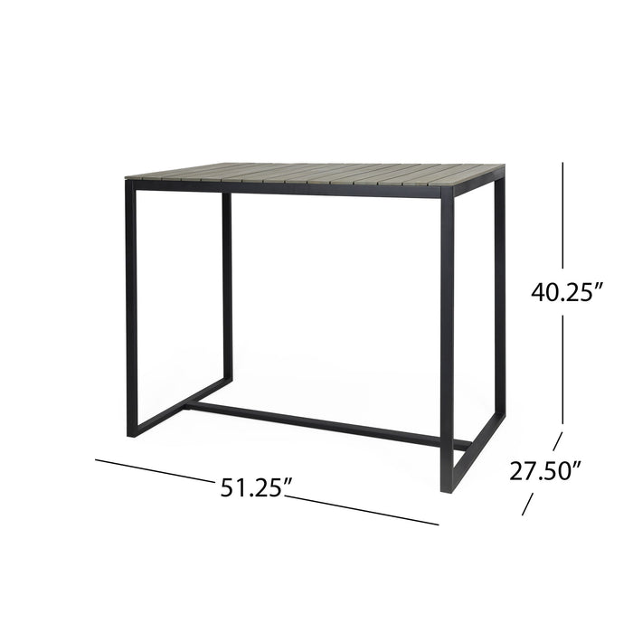 Ernesto - Outdoor Industrial Acacia Wood Bar Table With Metal Frame - Gray