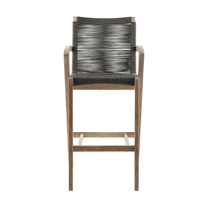 Brielle - Outdoor Light Eucalyptus Wood And Charcoal Rope Bar Height Stool Set