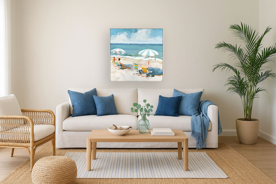 Seaside Umbrella View - 32" x 32" Framed Wall Art