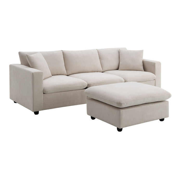 Modern Sectional Sofa With Throw Pillows, Cloud L Shaped Couch Set With Wide 4 Seat Comfy Couch Set With Movable Ottoman