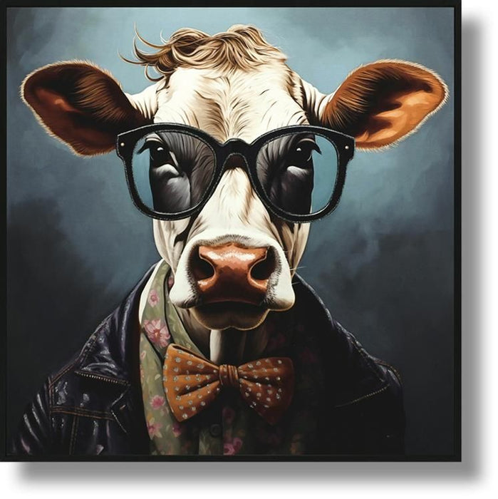 Hipster Bowtie Bovine - 25" x 25" Framed Wall Art