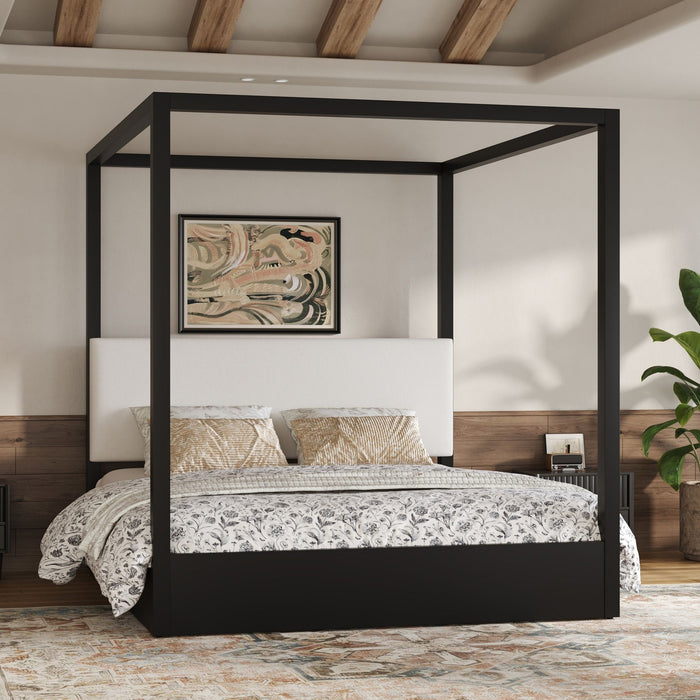 Canopy Platform Bed With Upholstered Headboard
