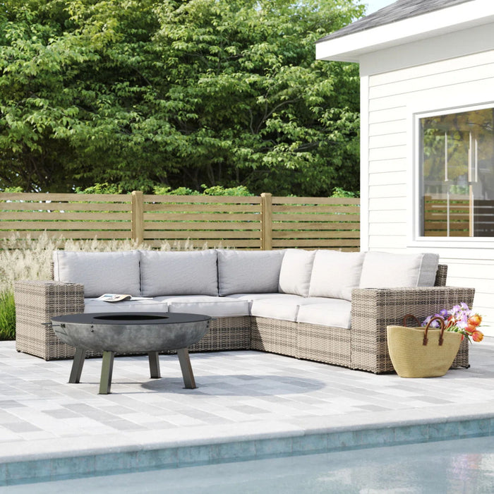 Wide Outdoor Wicker Patio Sectional With Cushions & Reversible Design - Gray