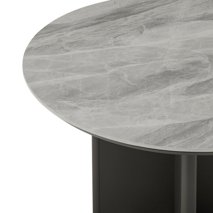 Ciela - Outdoor Round Sintered Stone Dining Table With Sculptural Cross Aluminum Base - Dark Bronze