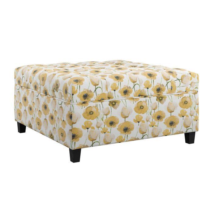 Floral Storage Ottoman - Yellow