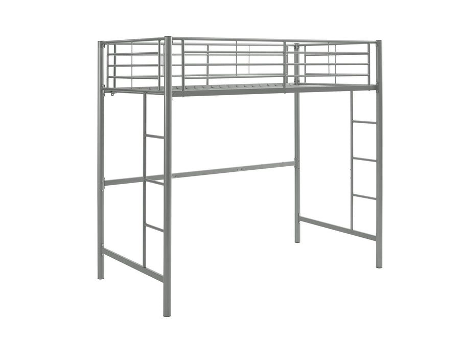 Modern Twin Over Loft Metal Bunk Bed Frame With Integrated Guardrails - Silver