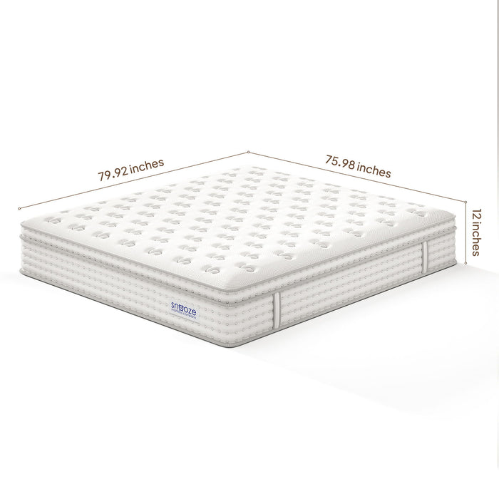 Snooze Mattress Company Atlas - 12" Euro Top Firm Hybrid Mattress With Independently Encased Coils & Gel Memory Foam