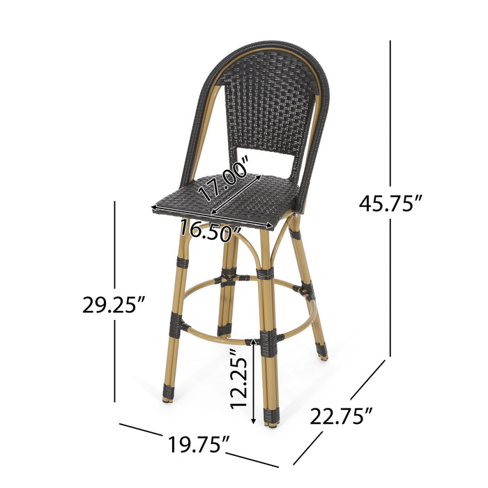 Outdoor Rattan And Aluminum French Barstools (Set of 2)