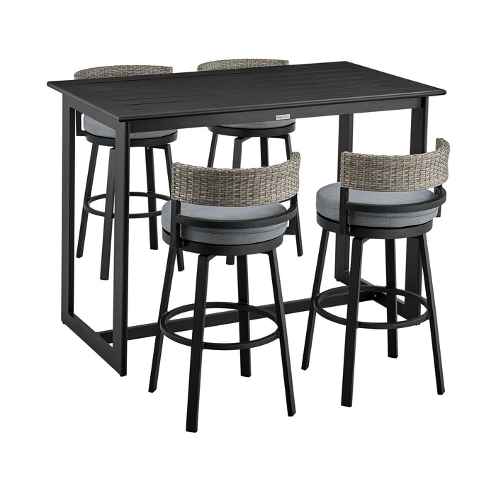 Encinitas - 5 Piece Bar Outdoor Patio Table Set With Cushions - Gray