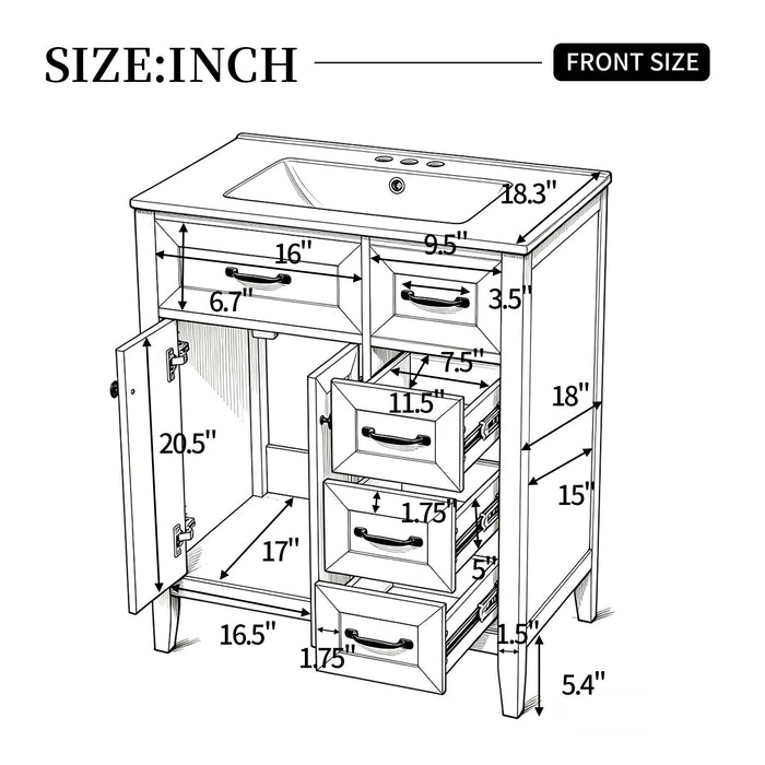 Bathroom Vanity With Sink, Freestanding Design, Soft Close Doors & Drawers - White