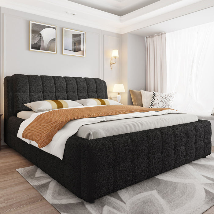 Upholstered Platform Bed With Stitching Details