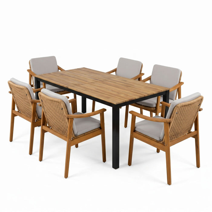 7 Piece Outdoor Patio Dining Set With & 6 Arm Chairs