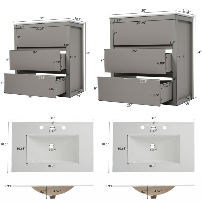 Double Sinks Bathroom Vanity Set With 2 Ceramic Basins