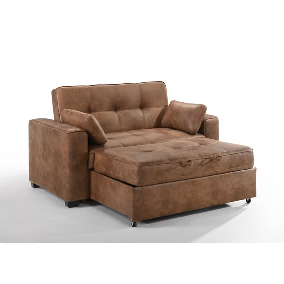 Brooklyn Queen convertible sofa sleeper in Cognac with tufted upholstery and tapered wood legs.