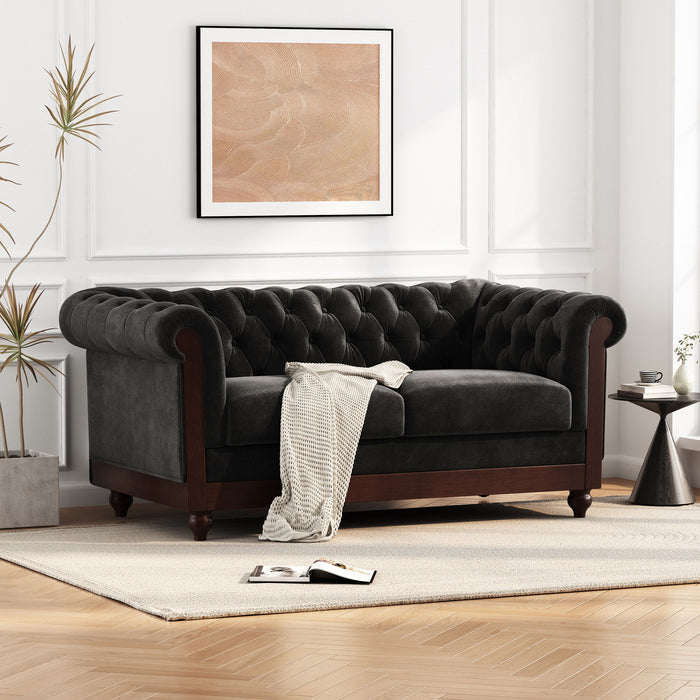 Chesterfield Loveseat Sofa, 2 Person Rolled Arm Upholstered Couch