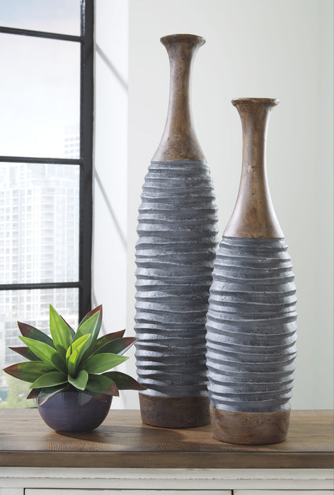 Blayze - Antique Gray / Brown - Vase Set (Set of 2) Sacramento Furniture Store Furniture store in Sacramento