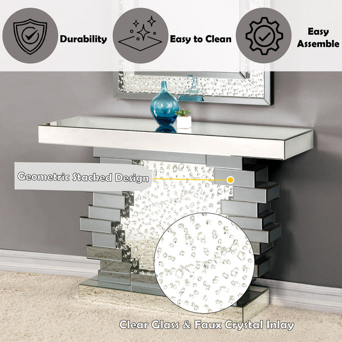 Nysa - 47" X 14" Console Table - Mirrored & Faux Crystals