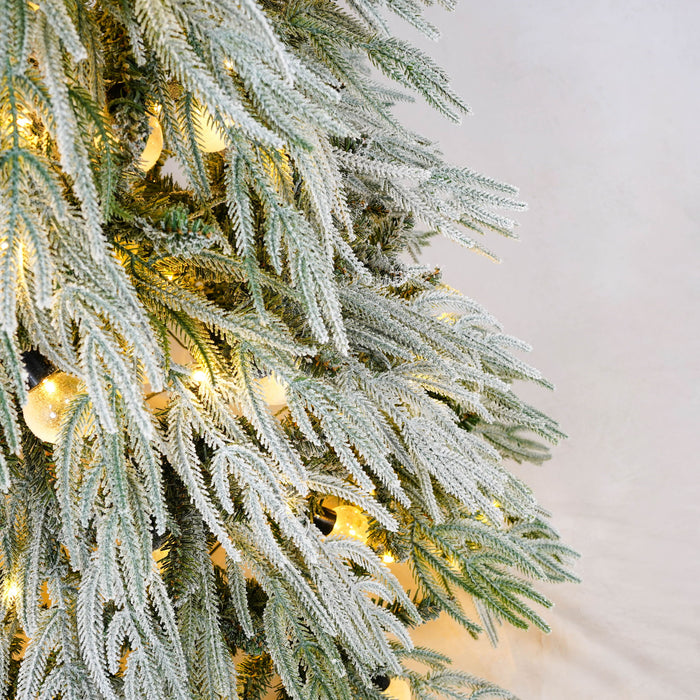 5Ft Pre Lit Spruce Snow Flocked Christmas Tree With LED Lights, Artificial Hinged Xmas Tree - White / Green