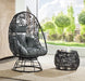 Hikre - Patio Lounge Chair & Side Table - Clear Glass, Charcoal Fabric & Black Wicker