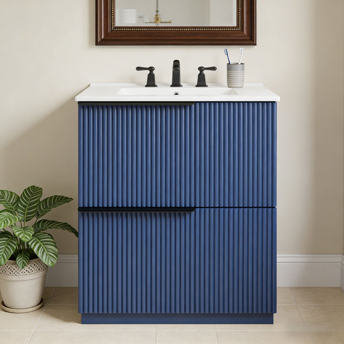 Fluted Bathroom Vanity With Ceramic Sink, Freestanding Cabinet