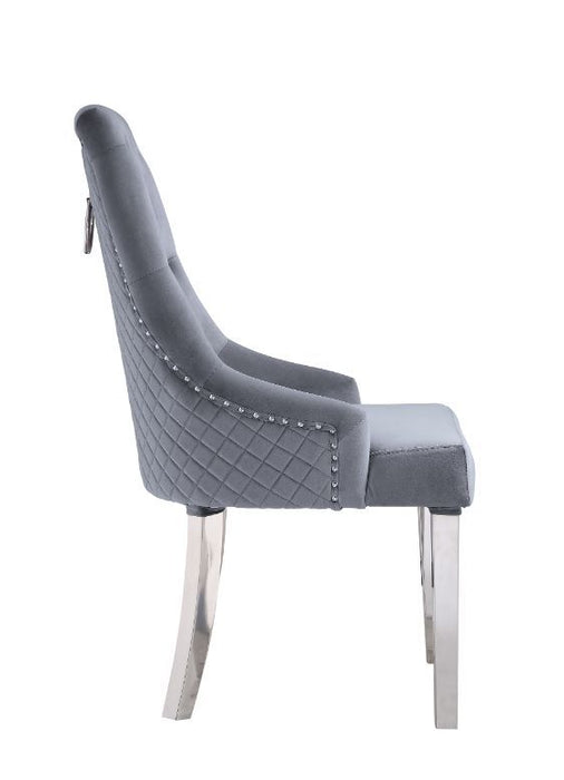 Satinka - Fabric Side Chair Set of 2) - Gray & Mirrored Silver