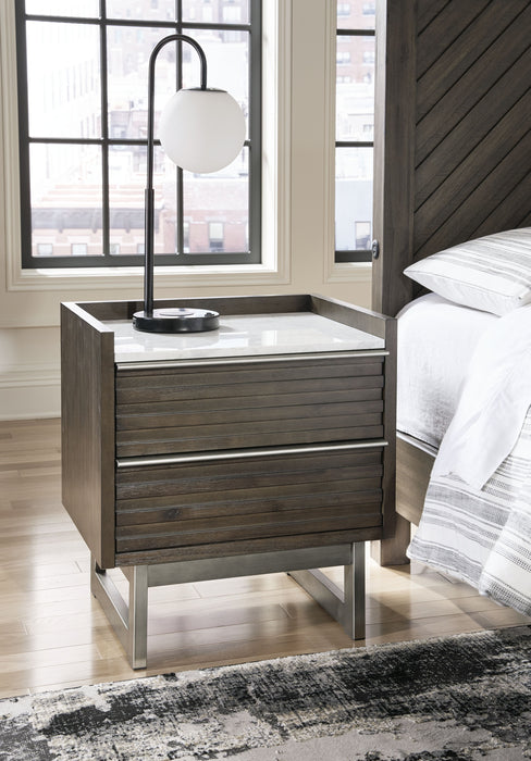 Arkenton - Two Drawer Night Stand - Grayish Brown / White
