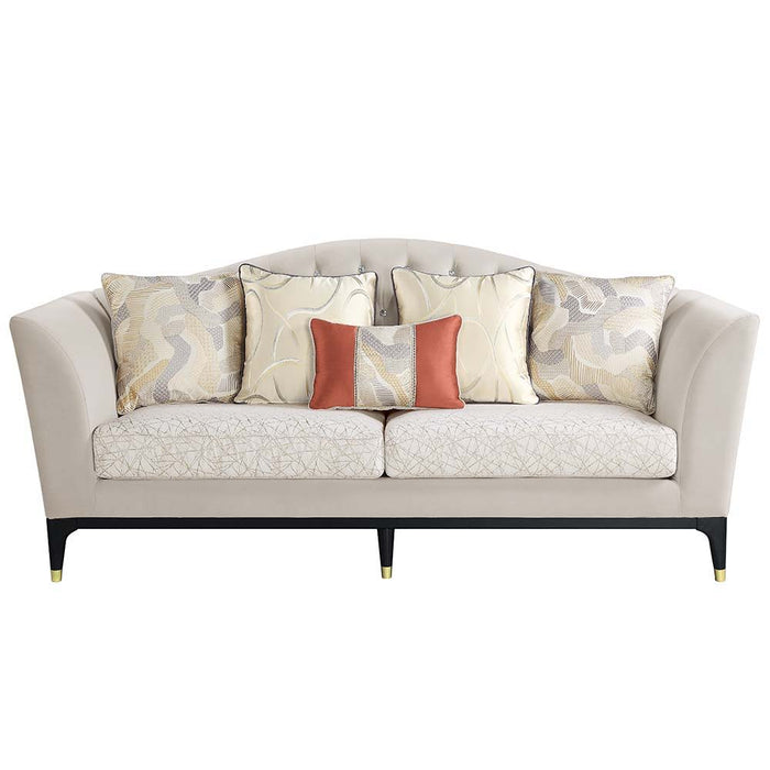Tayden - Sofa With 5 Pillows - Beige Velvet