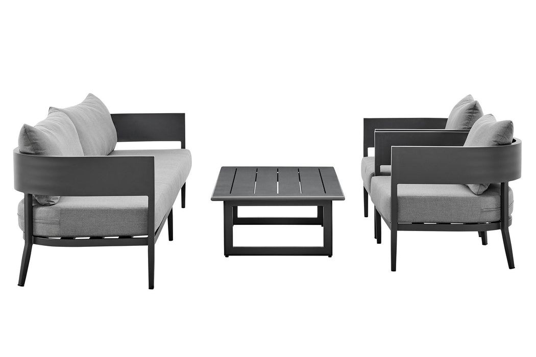 Argiope - 4 Piece Outdoor Aluminum & Fabric Outdoor Conversation Set - Dark Gray