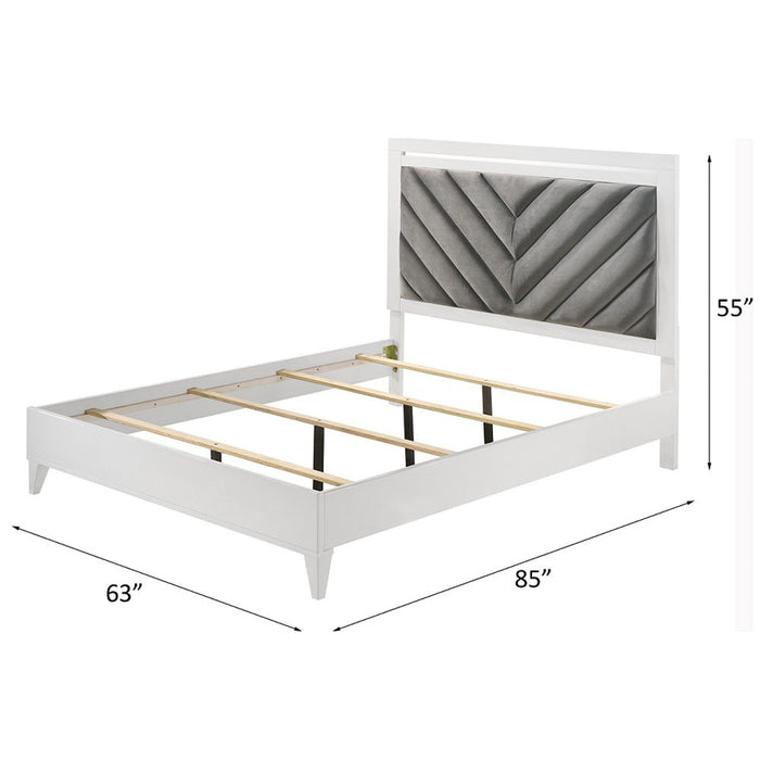 Chelsie - Queen Bed - Gray Fabric & White