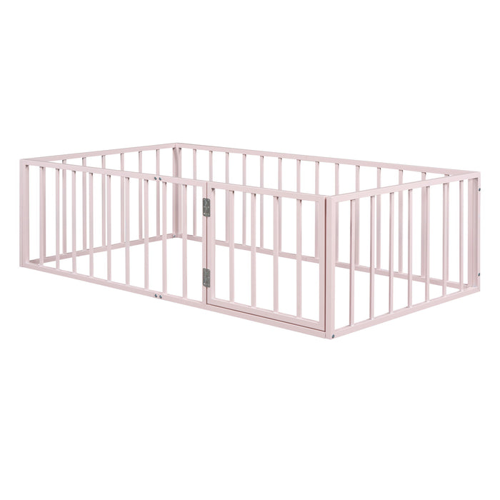 Metal Floor Bed Frame With Fence And Door