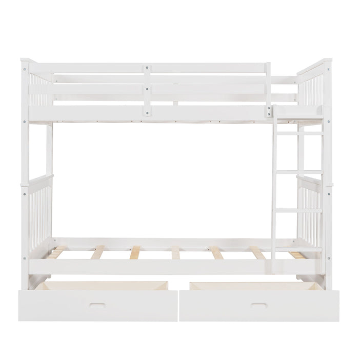 Bunk Bed With Ladders And 2 Storage Drawers