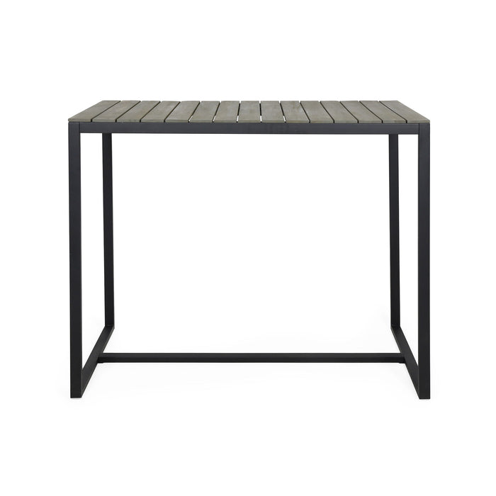 Ernesto - Outdoor Industrial Acacia Wood Bar Table With Metal Frame - Gray