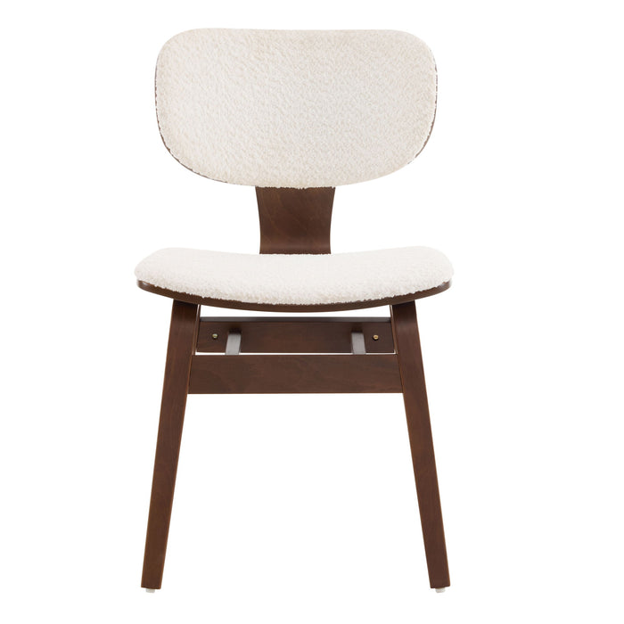Modern Boucle Fabric Upholstered Side Chair, Bentwood Frame - White / Walnut