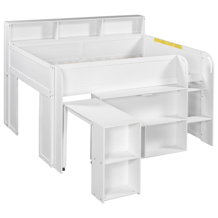 Loft Bed With Built-In Desk, LED Lighting, And Multiple Storage Shelves