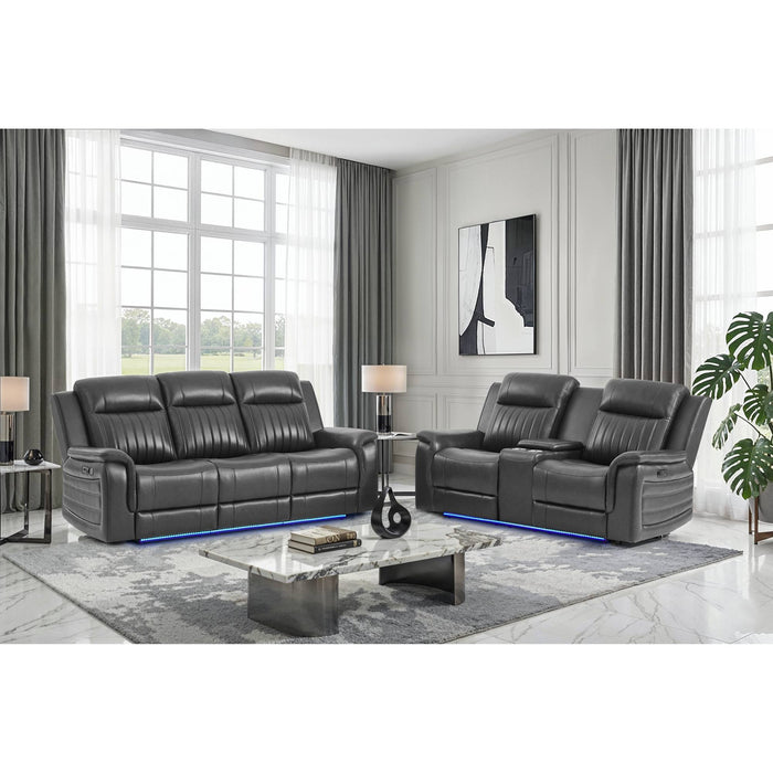Ian - Power Reclining Sofa With LED & Global Surround System - Charcoal
