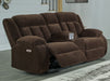 Free Wake - Double Relcining Power Loveseat With Console - Chocolate