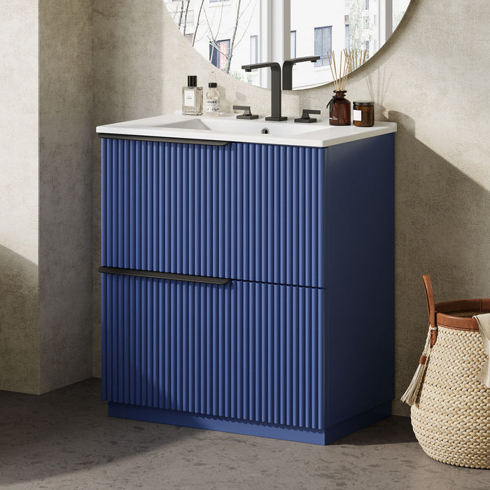Fluted Bathroom Vanity With Ceramic Sink, Freestanding Cabinet