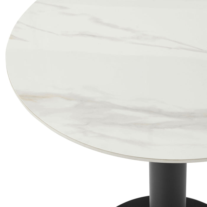 Jazmin - 40" Outdoor Round Sintered Stone Bar Table With Aluminum Pedestal Base - Black / White