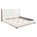 King Upholstered Bed Frame, No Box Spring Needed - Walnut / White